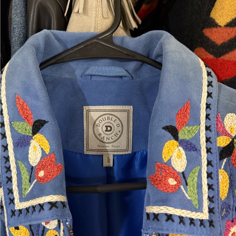 Double D Ranch Blue Floral Embroidered Bomber Jacket - Picture 3 of 4